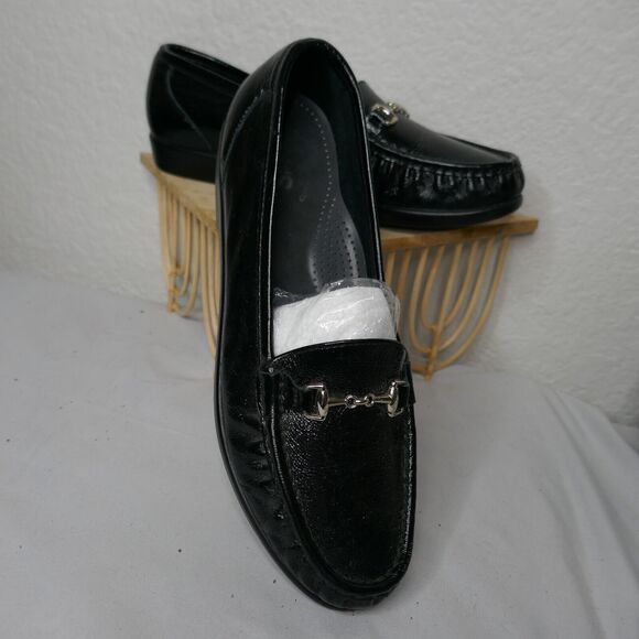 SAS Metro Horse Bit Loafers Slip-On Flat Black Patent Leather Tripad Size 9.5 M - Picture 1 of 11